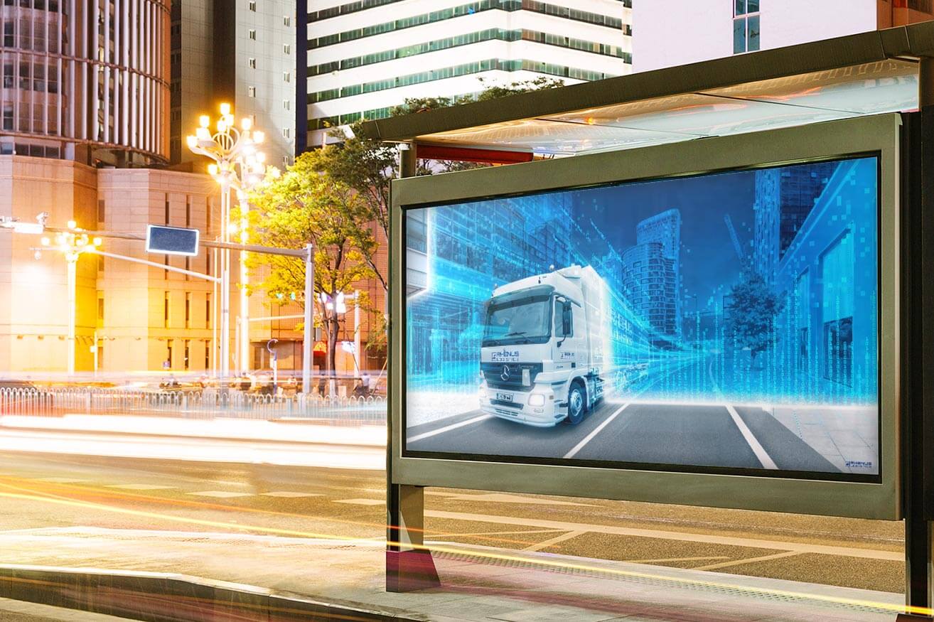 Rhenus keyvisuals digitalisierung LKW mockup busstop