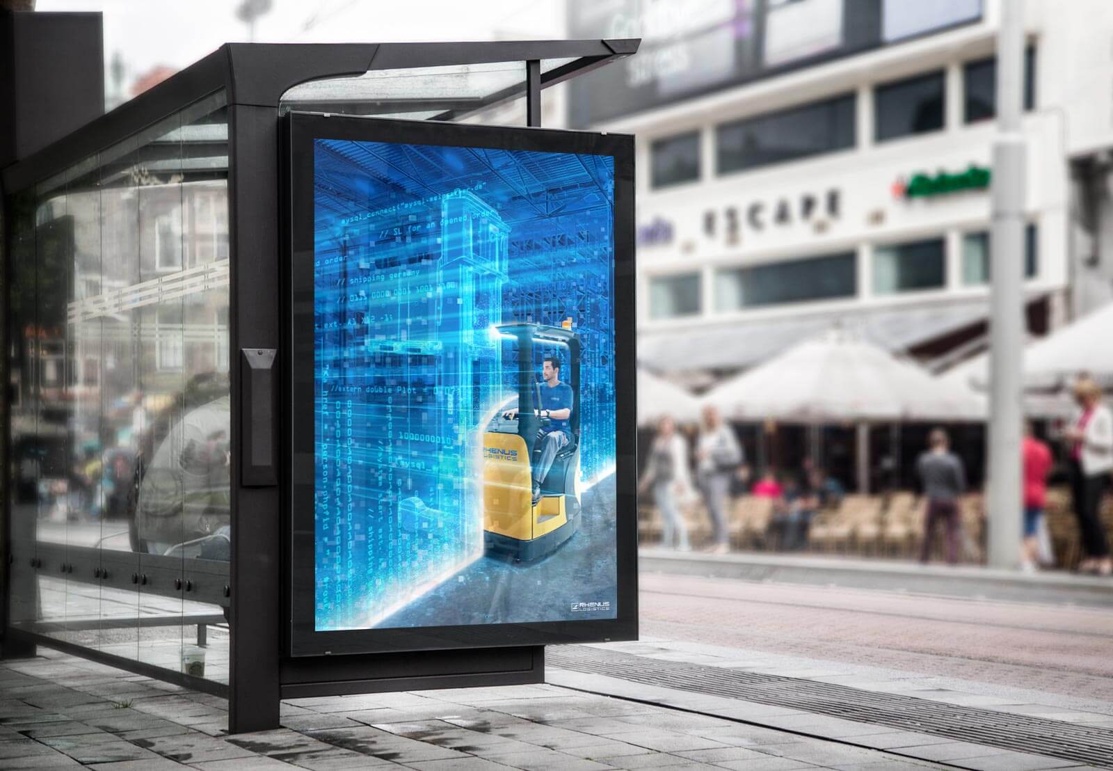 Rhenus keyvisuals digitalisierung mockup busstop