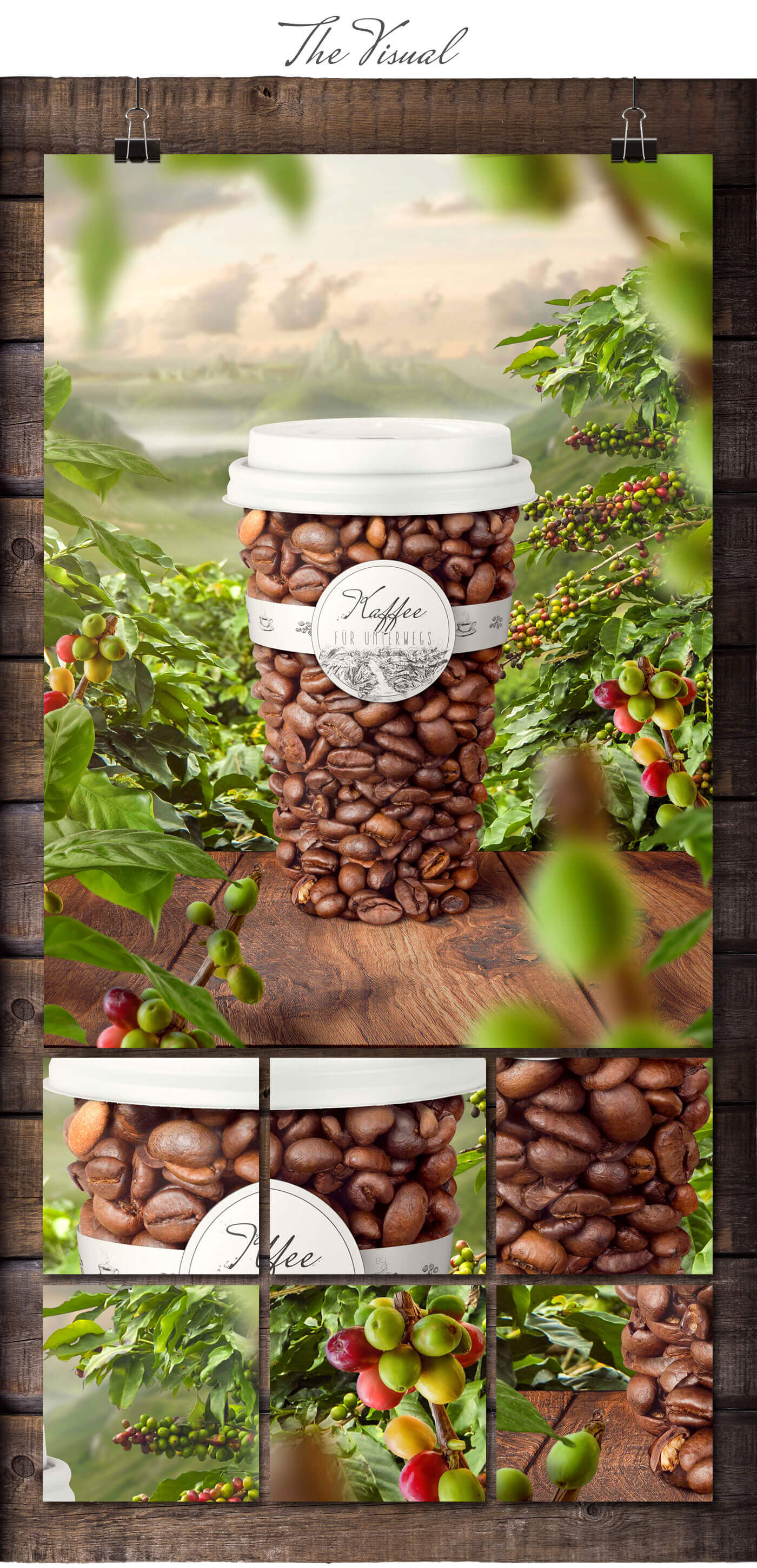 kaffee key Visual - produkt bild inszenierung aus ganzen früchten - photoshop kunst werbebild