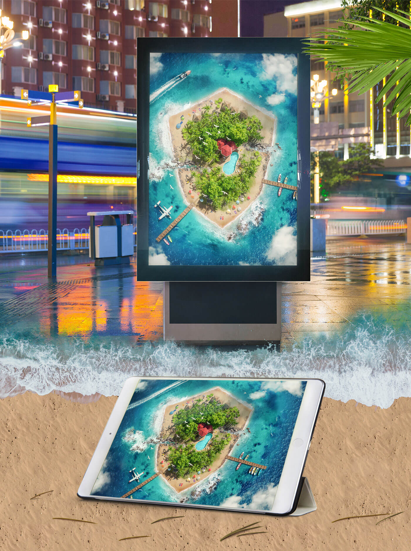 #5 Mockups - Island "Stiknecht" Visualization of an Island in the shape of my logo. 3D and Photo-Artwork by ruediger lauktien 2018 200 best digital artists